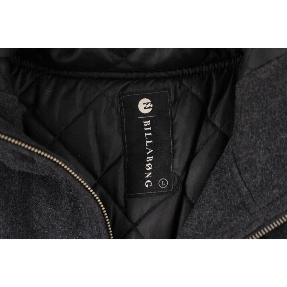 Billabong Men Hooded Jacket Gray Full Zip Long Sleeve Pockets Logo Fleece Size L - Picture 4 of 8